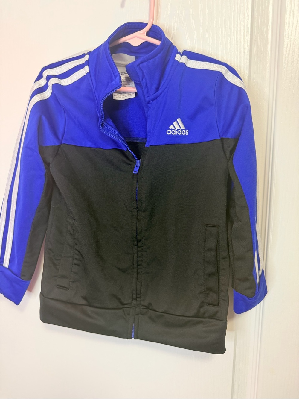 adidas Kids Royal Blue and Black Zip-Up Puffer Jacket